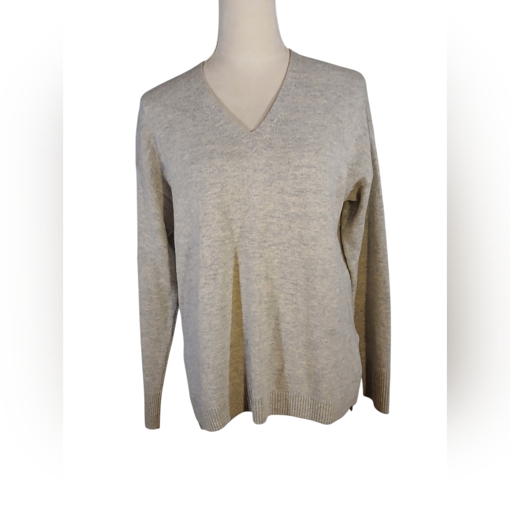 V Neck Wool Blend Drop Hem Loose Fit Sweater Size Small